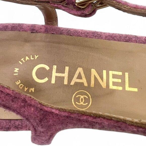 Authentic CHANEL Dusty Pink Tweed CC Logo Camellia Flower Sandals Size E… - Picture 6 of 14
